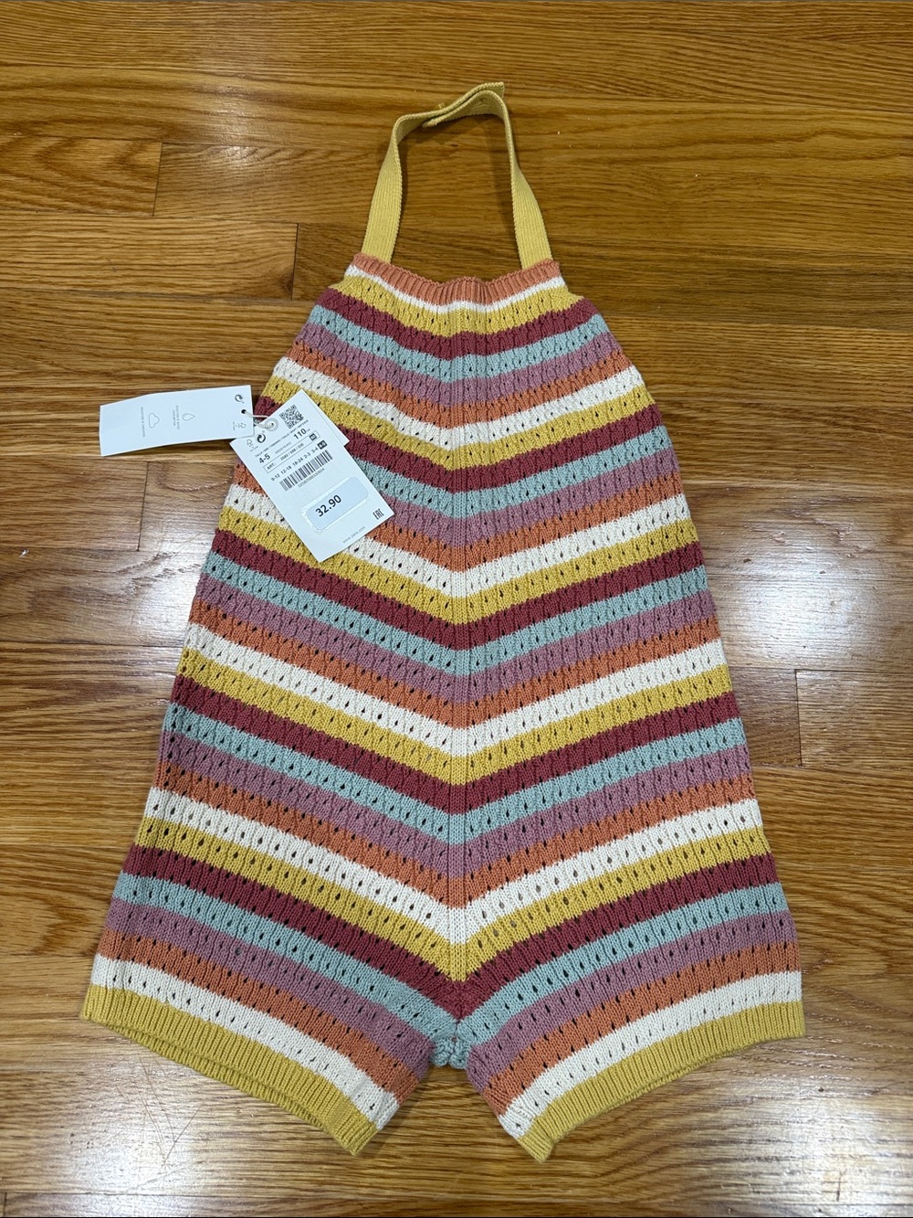 Zara Striped Knit One-Piece Romper in Yellow, Pink & Blue